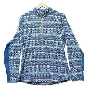 Cabana Life 1/4 Zip Pullover Top Womens XL Blue Paisley Long Sleeve Mesh Golf